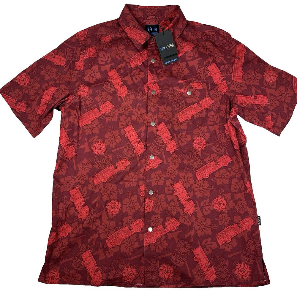LA Police Gear Men's Medium Fire Truck Tactical Tiki Short Sleeve Snap Shirt NWT